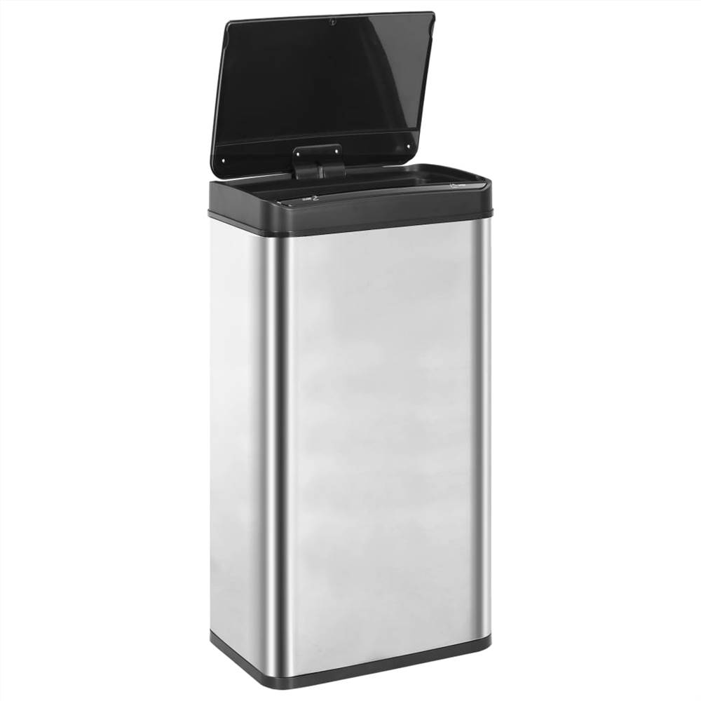 Automatic Sensor Dustbin Silver and Black Stainless Steel 80 L