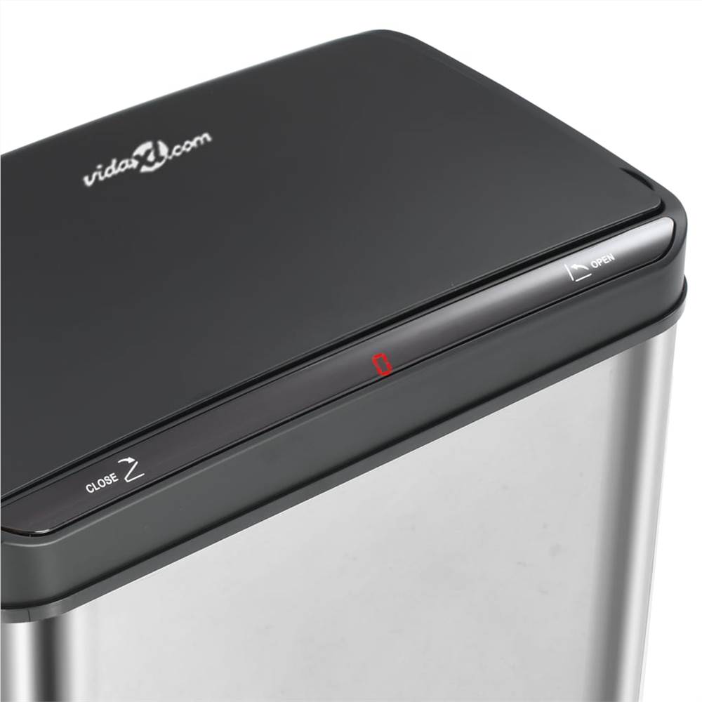 Automatic Sensor Dustbin Silver and Black Stainless Steel 80 L