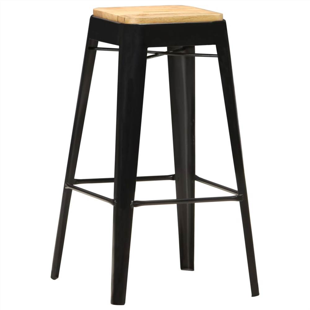 Bar Stools 2 pcs Black Solid Mango Wood