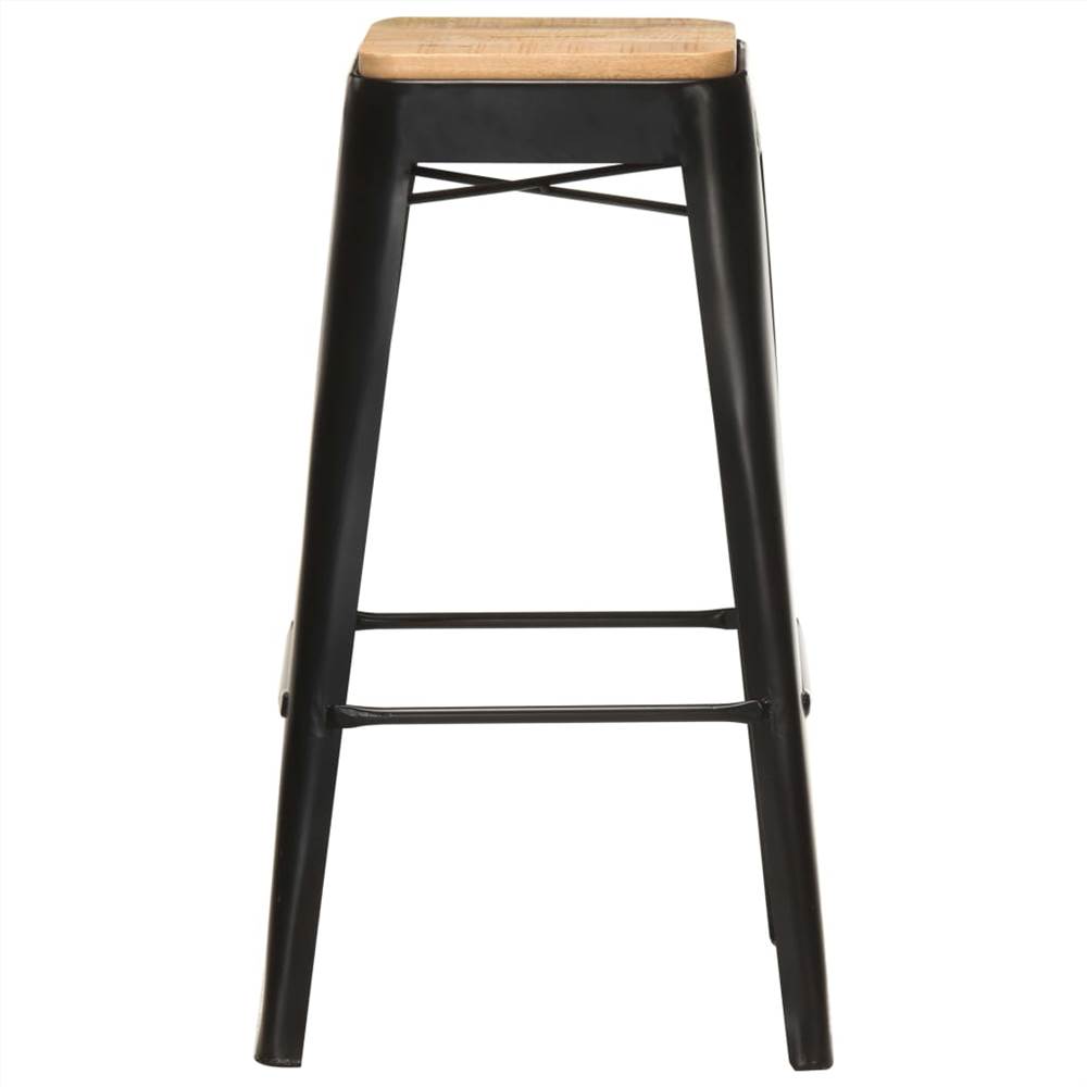 Bar Stools 2 pcs Black Solid Mango Wood