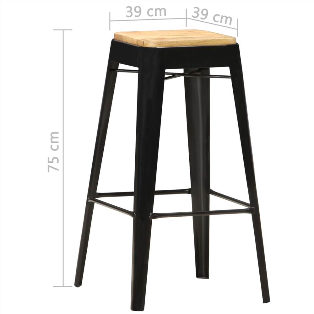 Bar Stools 2 pcs Black Solid Mango Wood