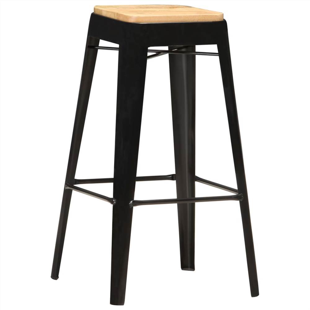 Bar Stools 2 pcs Black Solid Mango Wood