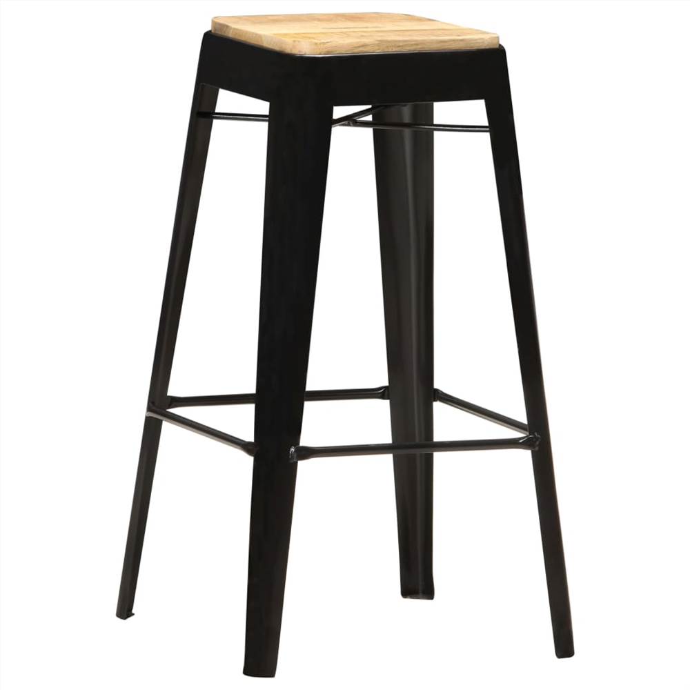 Bar Stools 2 pcs Black Solid Mango Wood