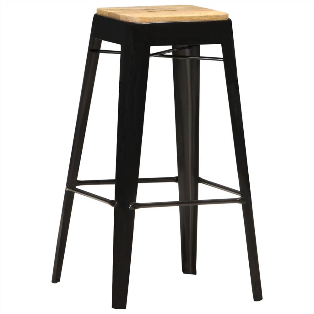 Bar Stools 2 pcs Black Solid Mango Wood