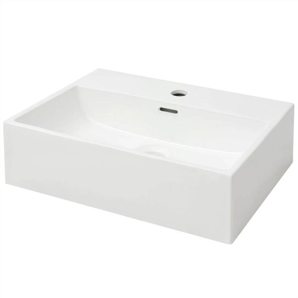 Basin With Faucet Hole Ceramic White 51.5x38.5x15 Cm 9 Basin with Faucet Hole Ceramic White 51.5x38.5x15 cm
