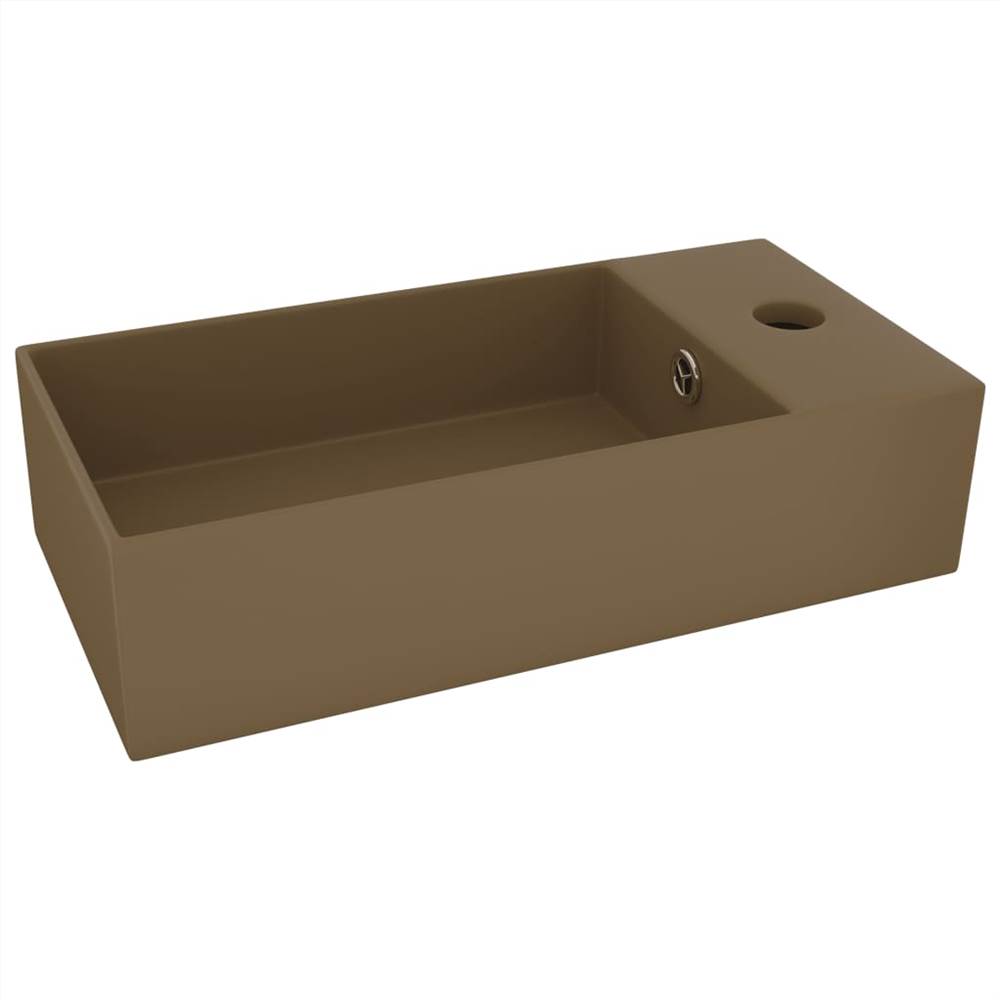 Bathroom Sink with Overflow Ceramic Matt Cream