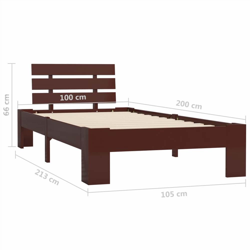Bed Frame Dark Brown Solid Pine Wood 100x200 cm