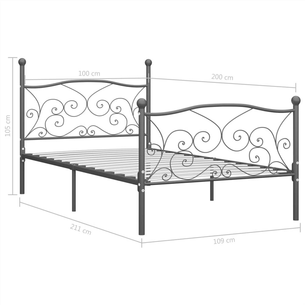 Bed Frame Grey Metal 100x200 cm