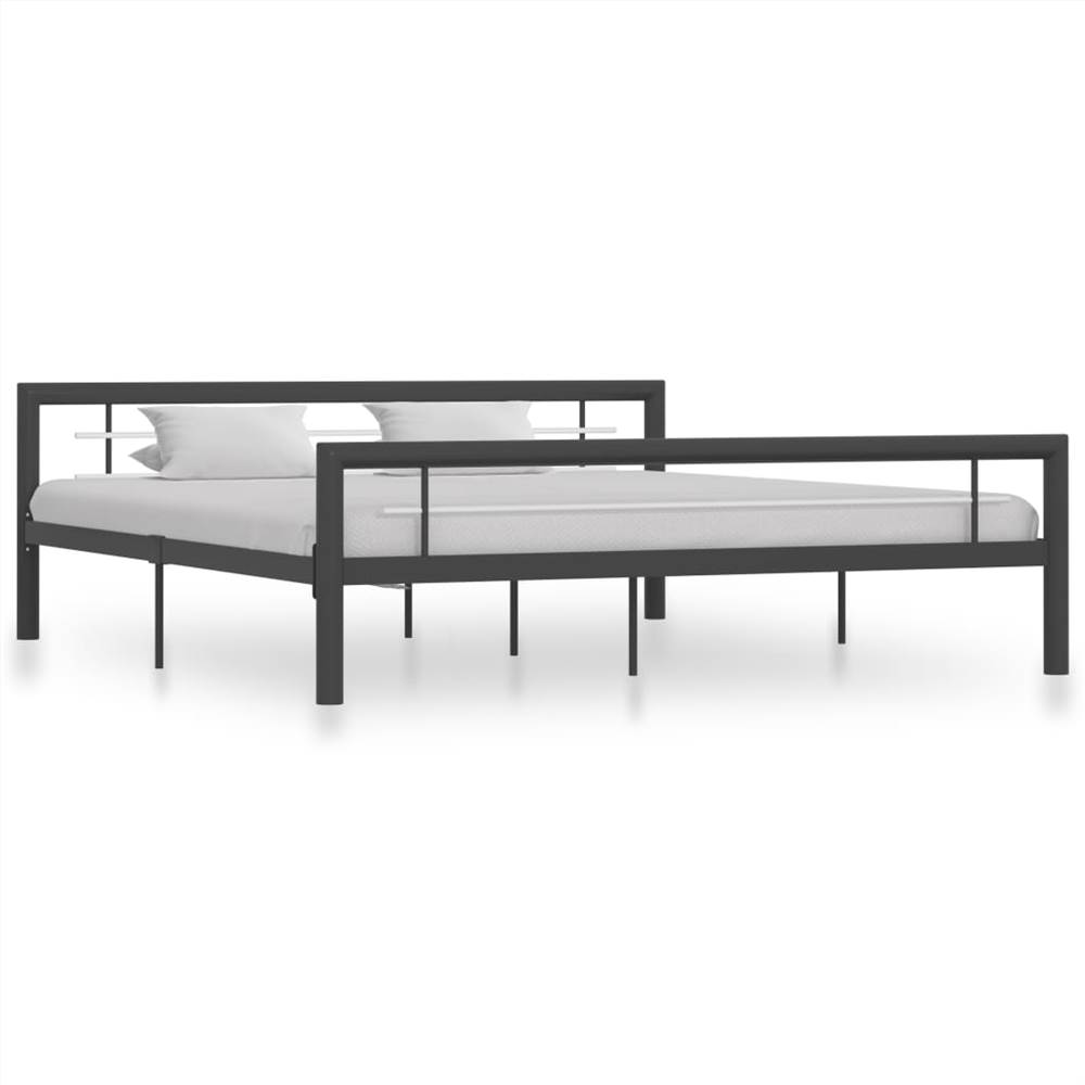Bed Frame Grey and White Metal 180x200 cm