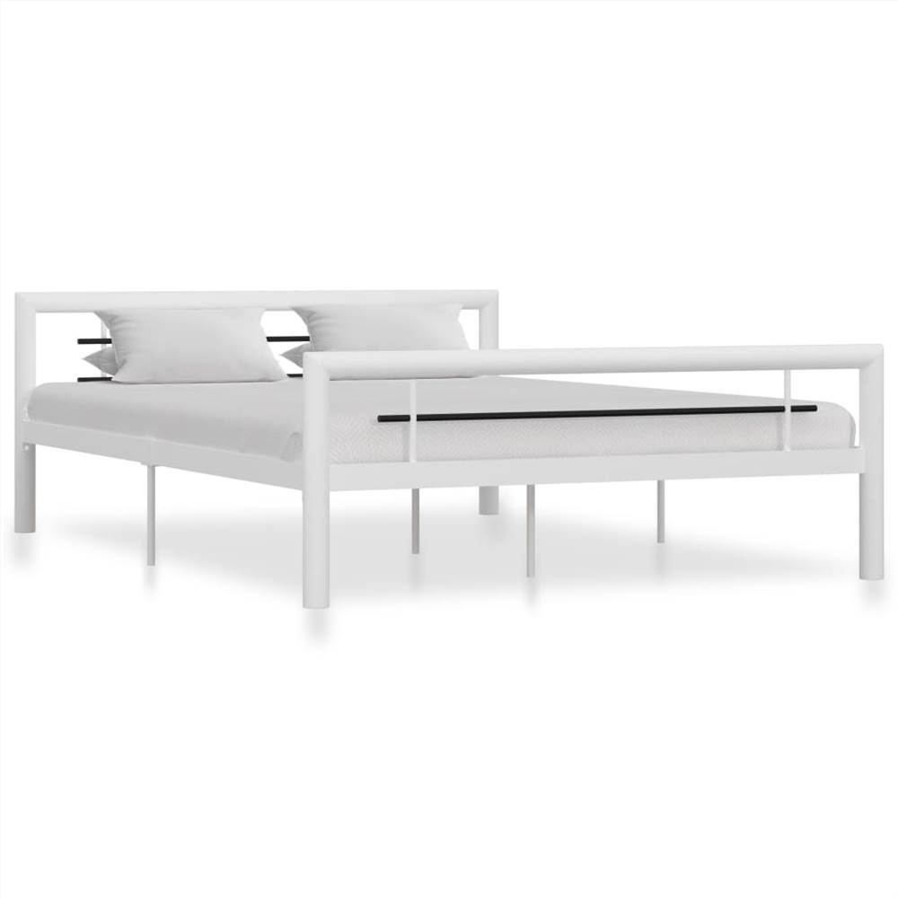 Bed Frame White and Black Metal 120x200 cm