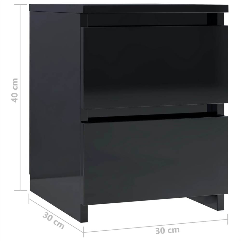 Bedside Cabinets 2 pcs High Gloss Black 30x30x40 cm Chipboard