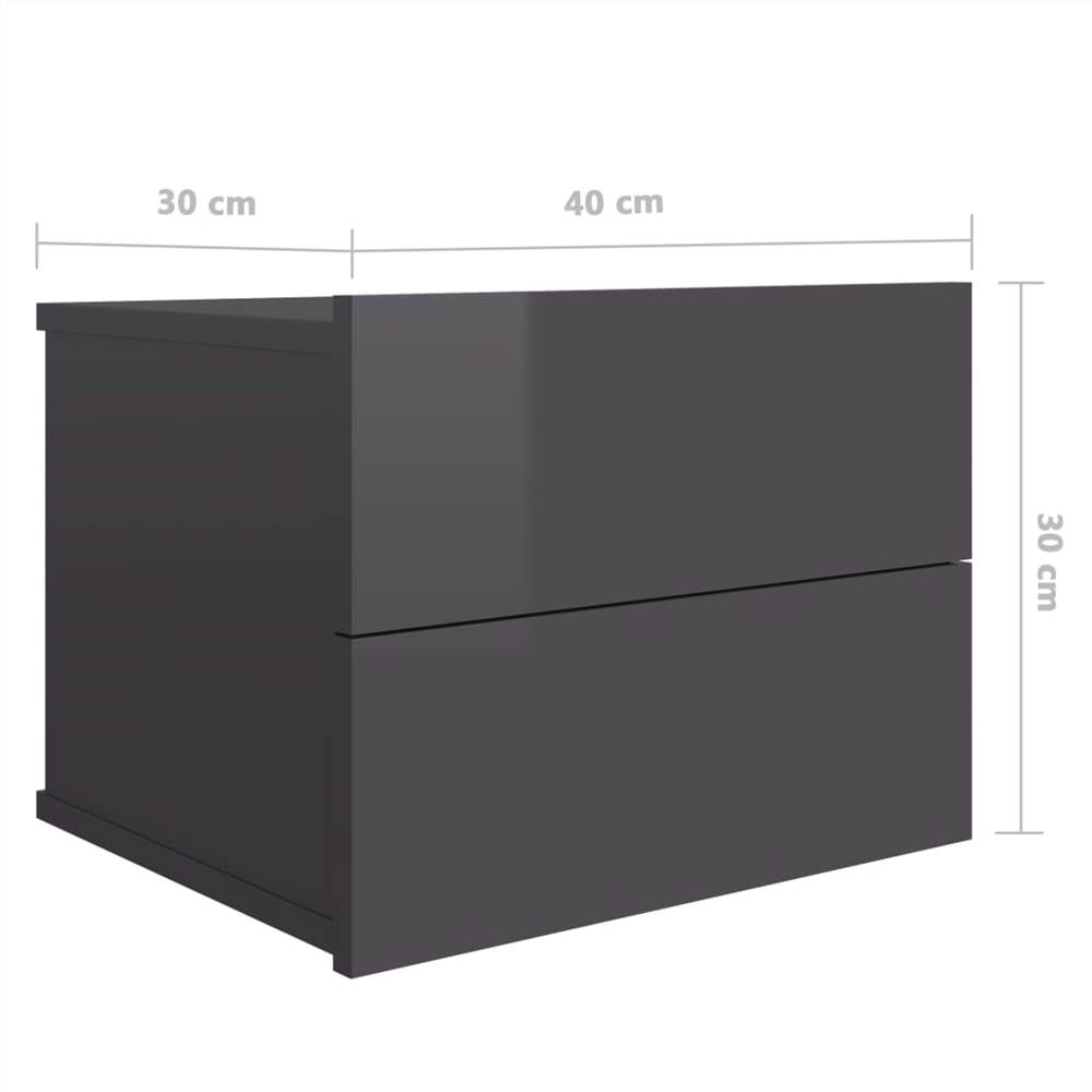 Bedside Cabinets 2 pcs High Gloss Grey 40x30x30 cm Chipboard