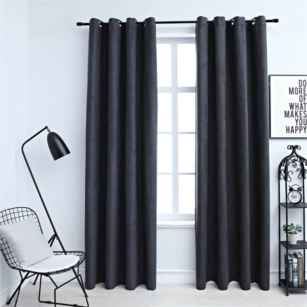 Blackout Curtains with Metal Rings 2 pcs Anthracite 140x175 cm