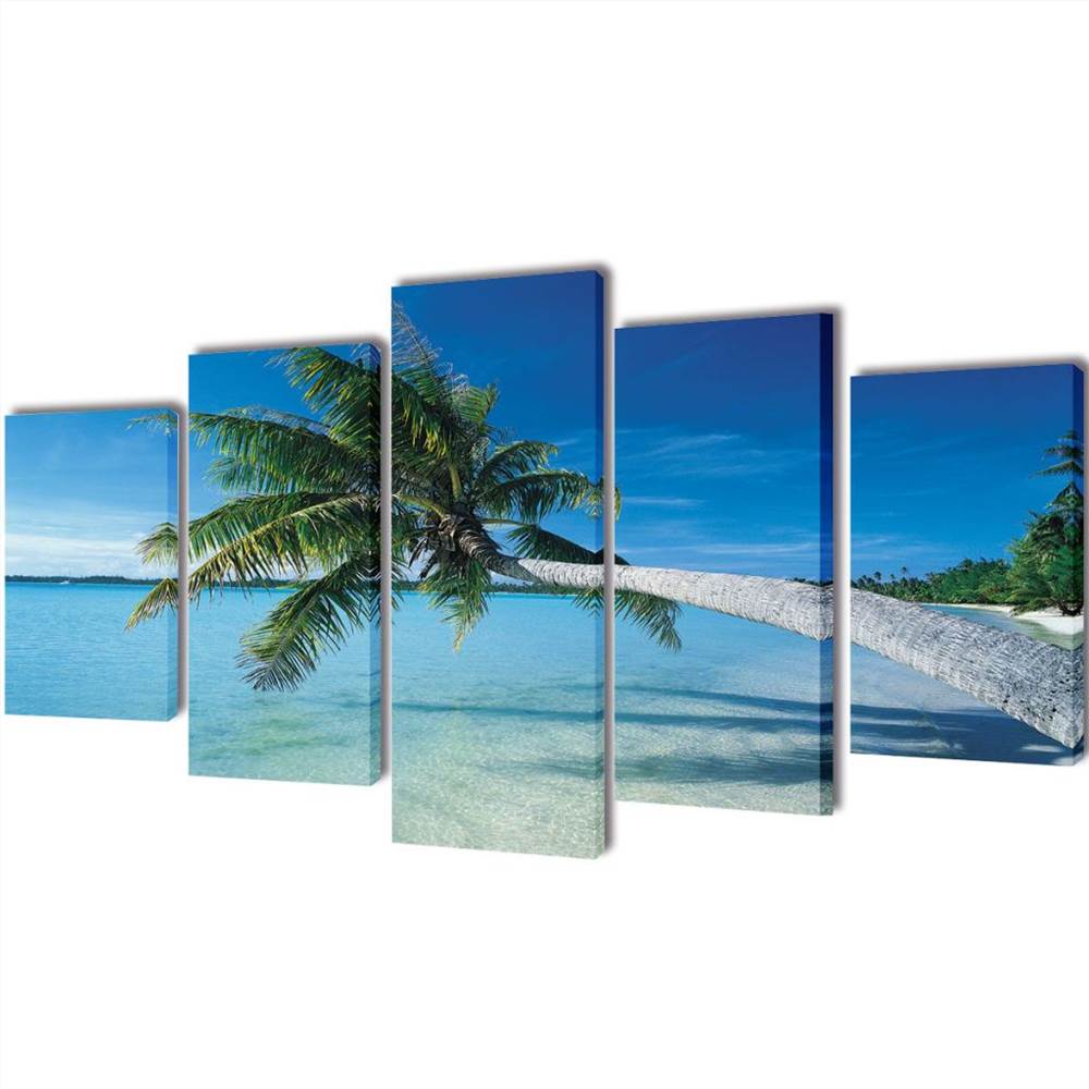 Won Gedeeltelijk de begeleiding Canvas Wall Print Set Sand Beach with Palm Tree 200 x 100 cm