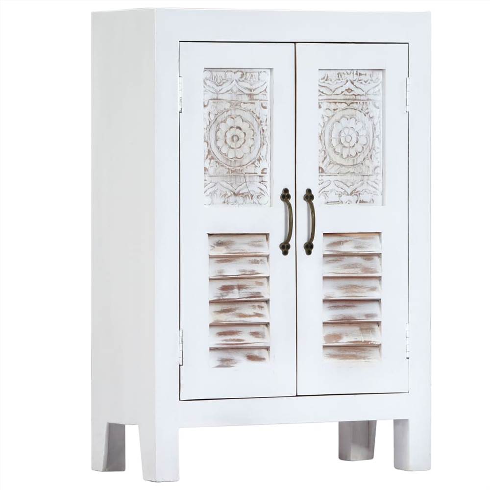 

Carved Sideboard White 60x30x89 cm Solid Mango Wood