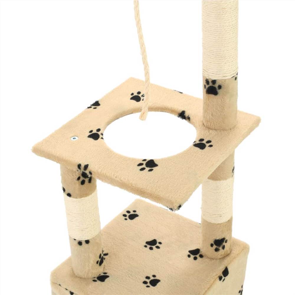 Cat Tree with Sisal Scratching Posts 109 cm Beige Paw Prints