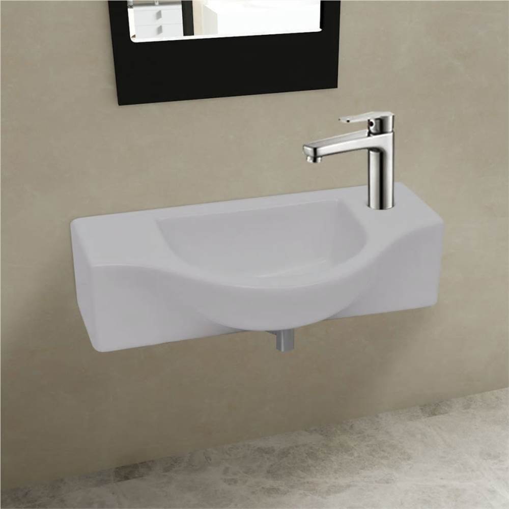 

Ceramic Bathroom Sink Basin with Faucet Hole White