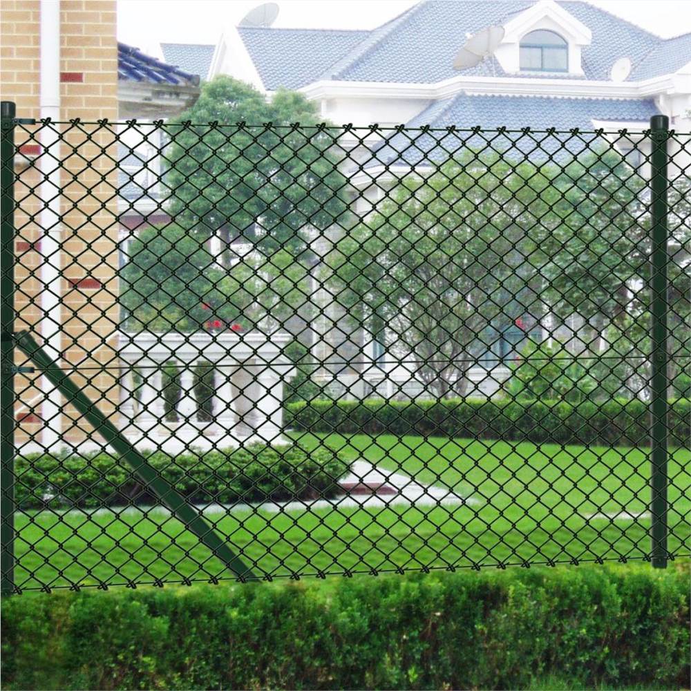 

Chain Link Fence with Posts Steel 1x15 m Green