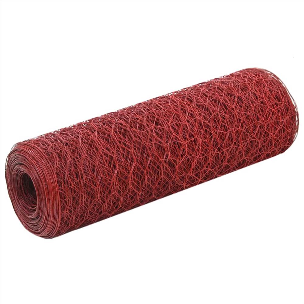 

Chicken Wire Fence Steel with PVC Coating 25x0.5 m Red