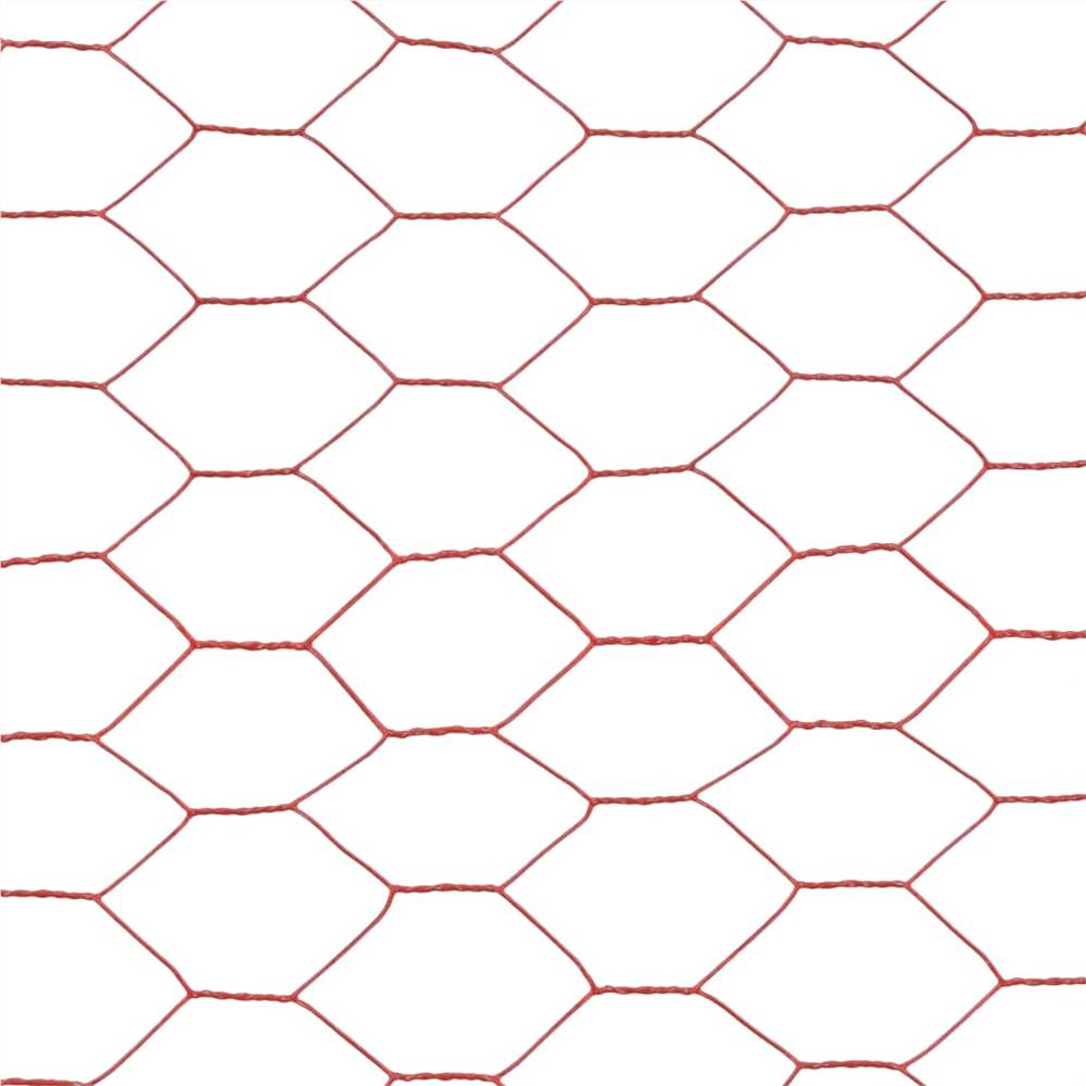 Chicken Wire Fence Steel with PVC Coating 25x0.5 m Red