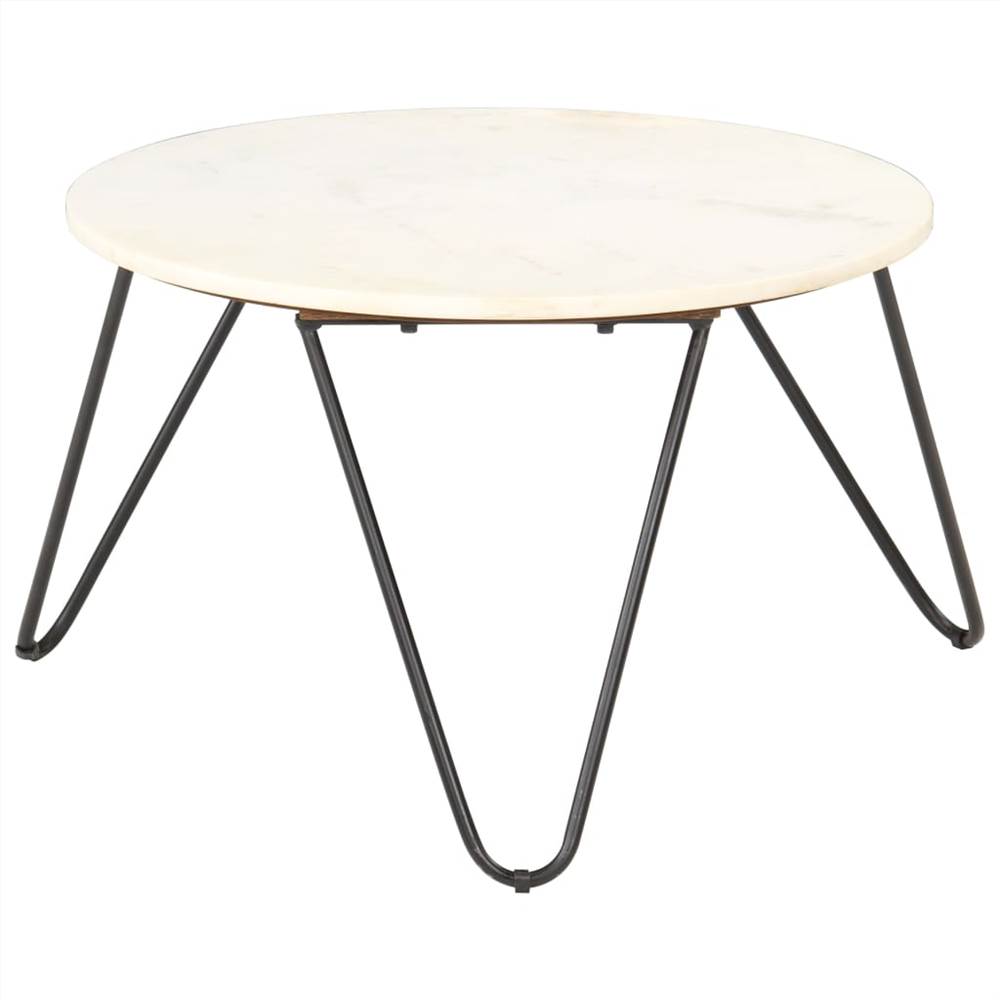 Coffee Table White 65x65x42 cm Real Stone with Marble Texture