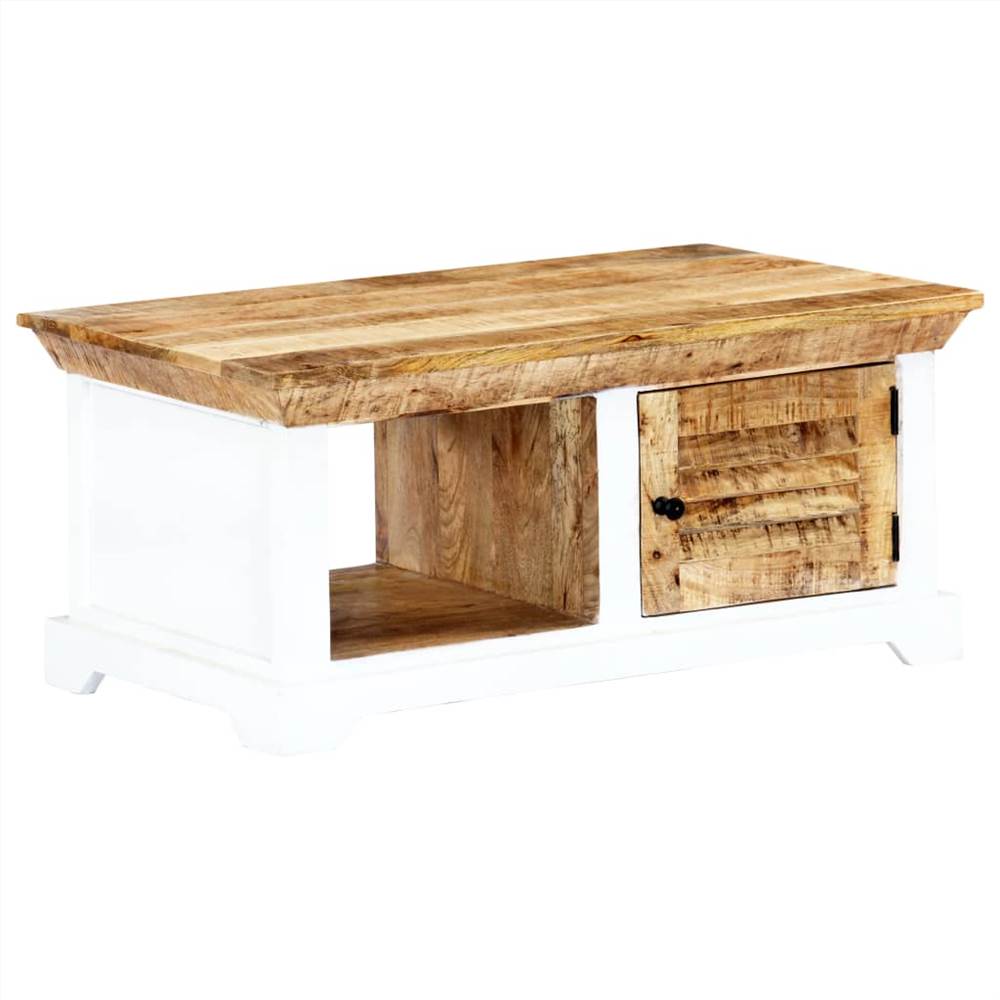 

Coffee Table White and Brown 90x50x40 cm Solid Rough Mango Wood