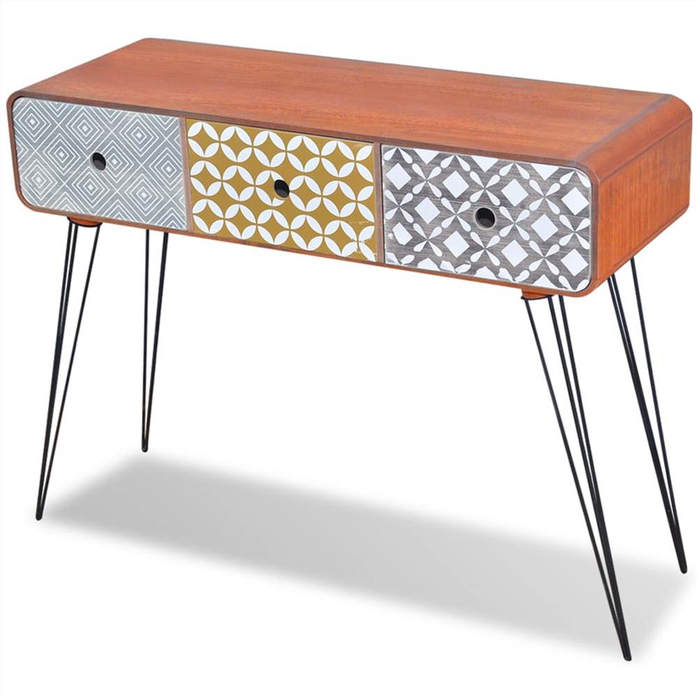 Console Table with 3 Drawers Brown