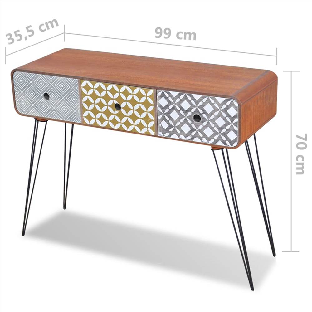 Console Table with 3 Drawers Brown