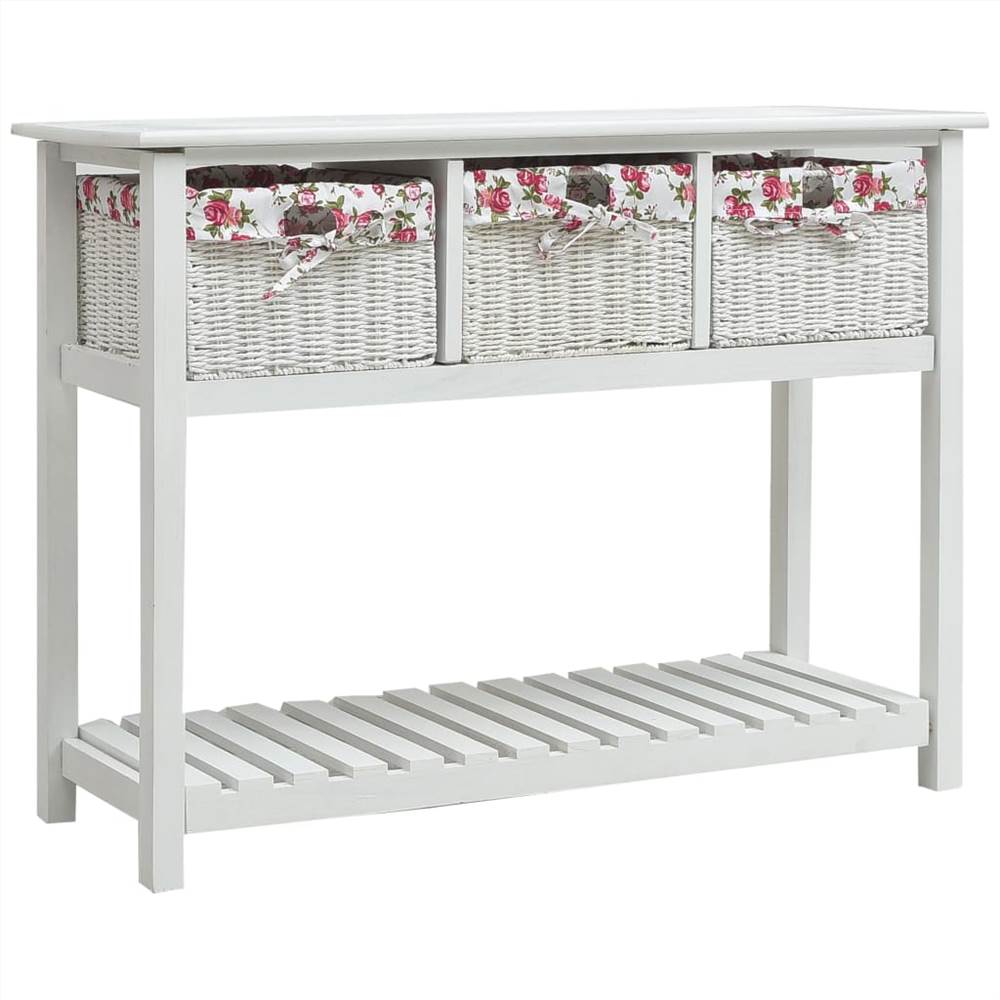 

Console Table with Three Baskets White Wood