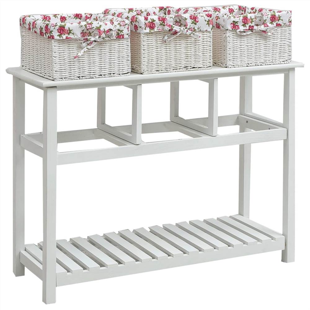 Console Table with Three Baskets White Wood