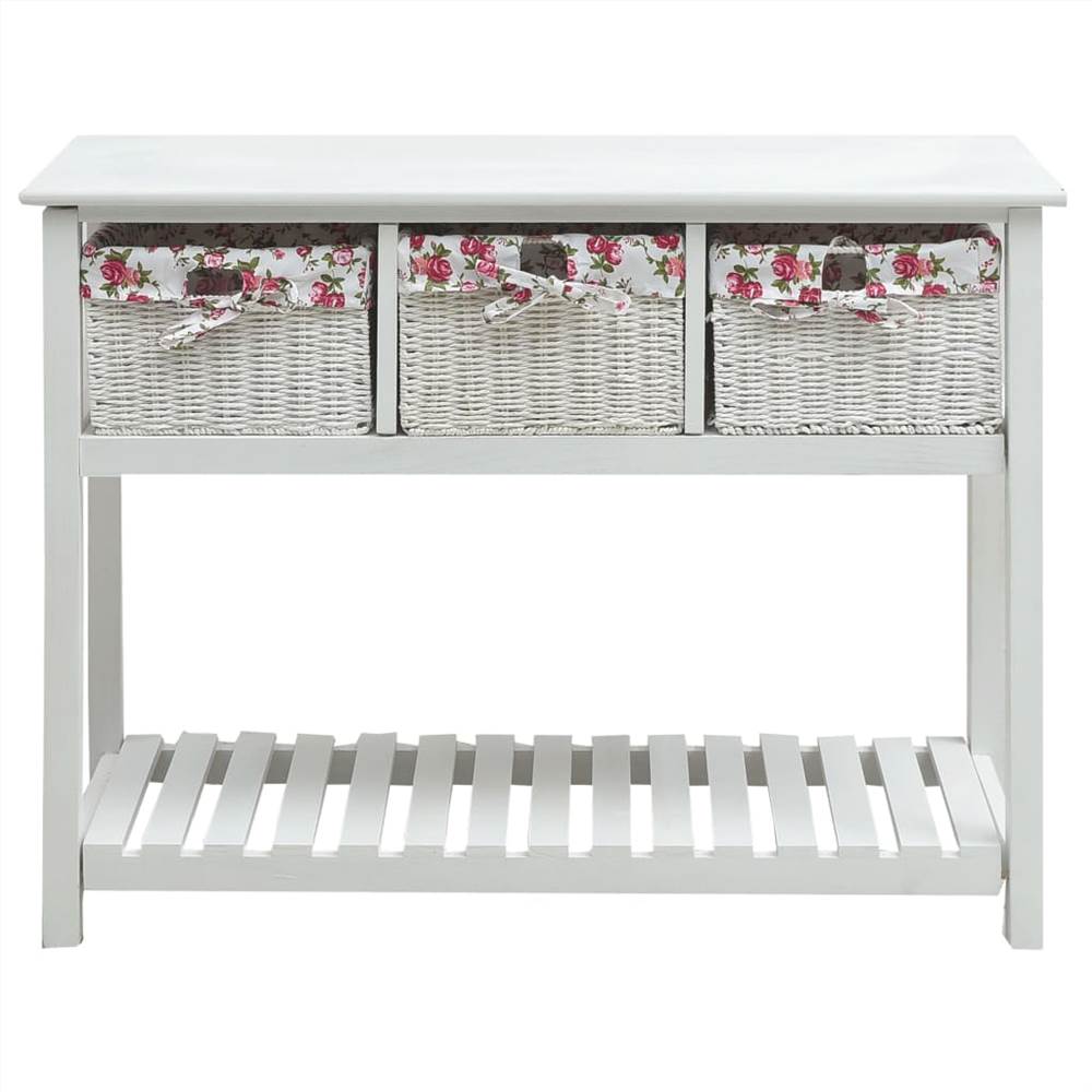 Console Table with Three Baskets White Wood