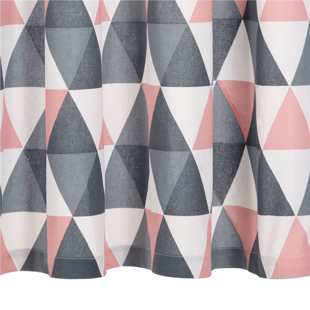 Curtains with Metal Rings 2 pcs Cotton 140x175 cm Grey and Pink
