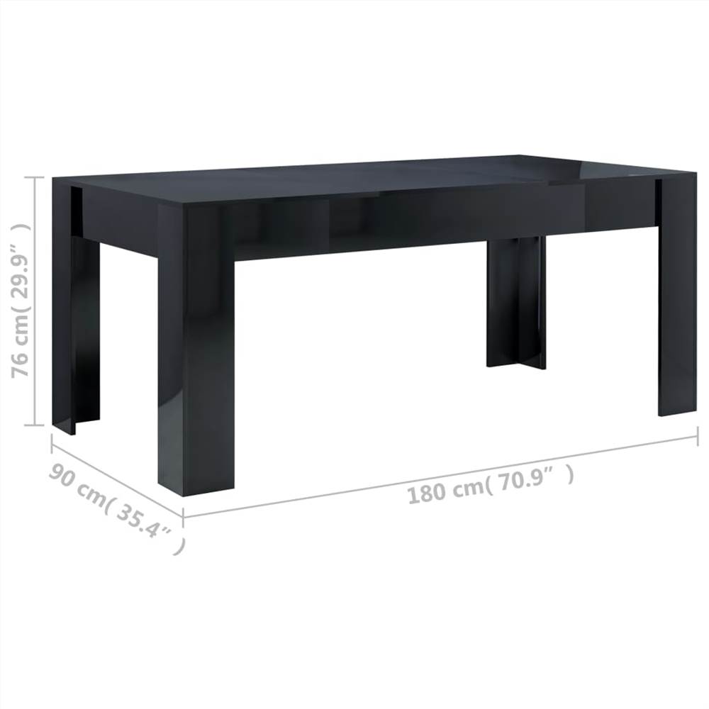 Dining Table High Gloss Black 180x90x76 cm Chipboard