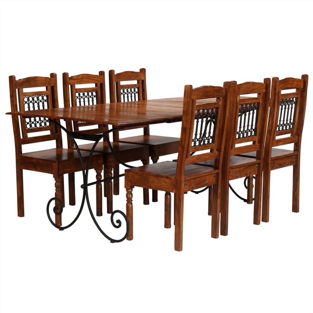 

Dining Table Set 7 Piece Solid Acacia Wood with Sheesham Finish