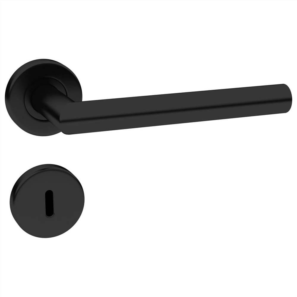 Door Handle Set With Deadlock Stainless Steel Black