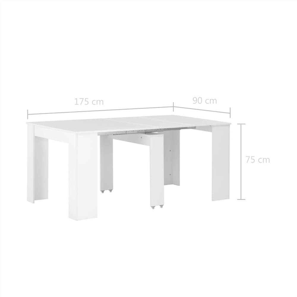 Extendable Dining Table High Gloss White 175x90x75 cm