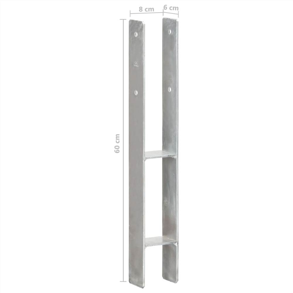 Fence Anchors 2 pcs Silver 8x6x60 cm Galvanised Steel