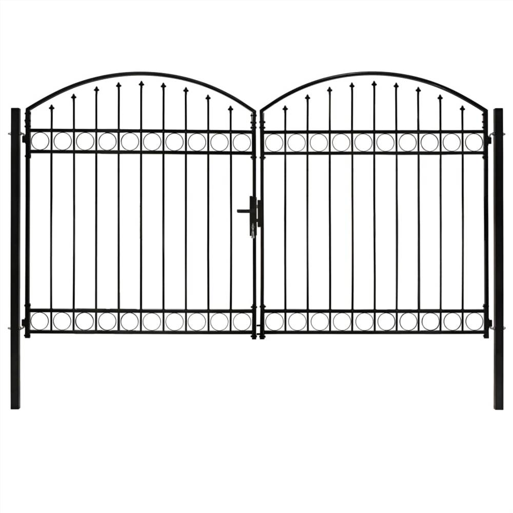 

Fence Gate Double Door with Arched Top Steel 300x200 cm Black