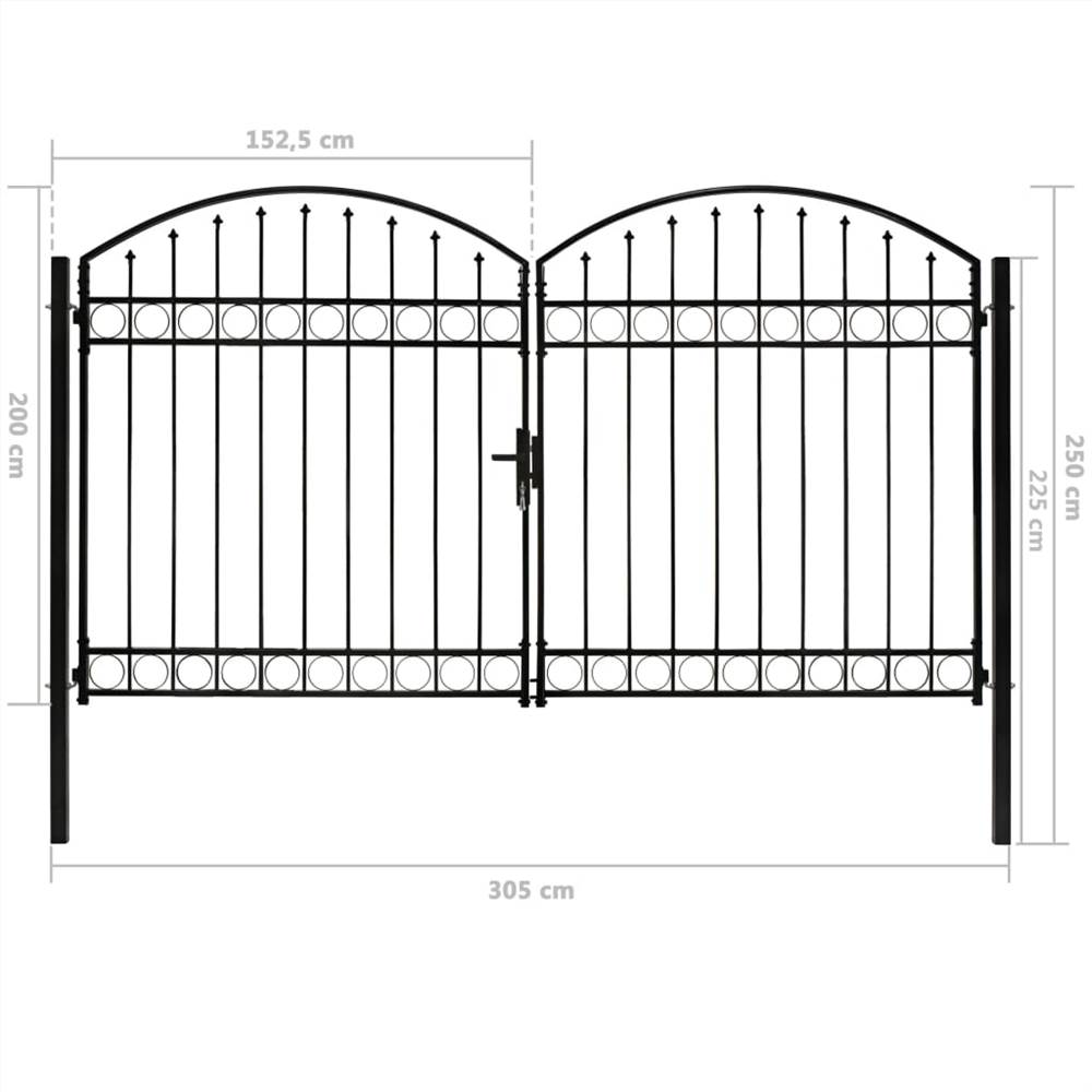 Fence Gate Double Door with Arched Top Steel 300x200 cm Black