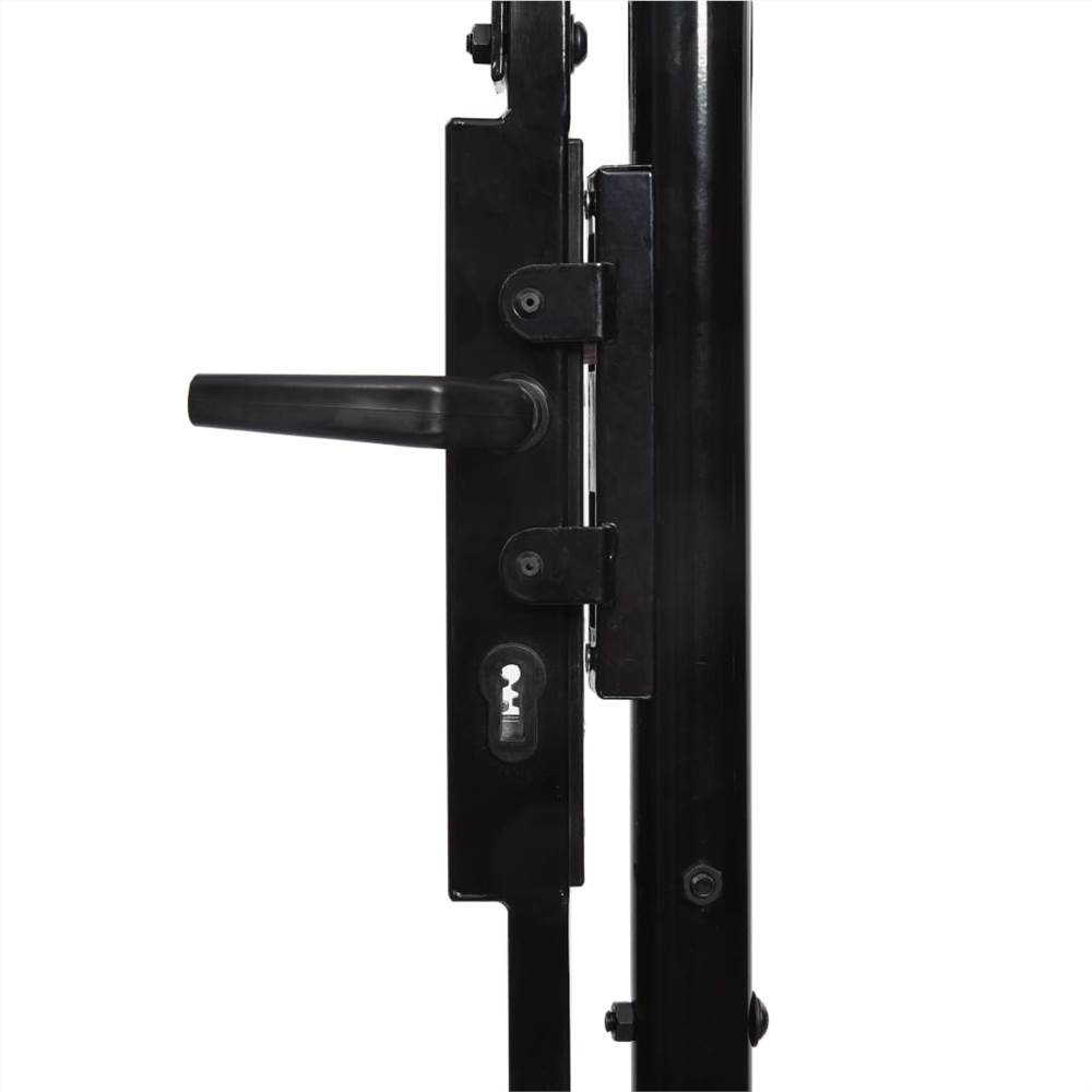 Fence Gate Single Door with Arched Top Steel 1x1.75 m Black