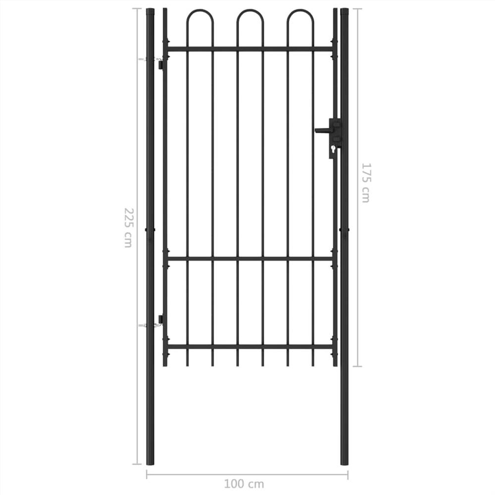 Fence Gate Single Door with Arched Top Steel 1x1.75 m Black