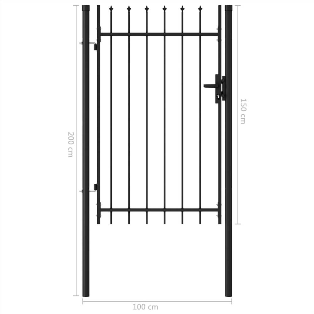 Fence Gate Single Door with Spike Top Steel 1x1.5 m Black