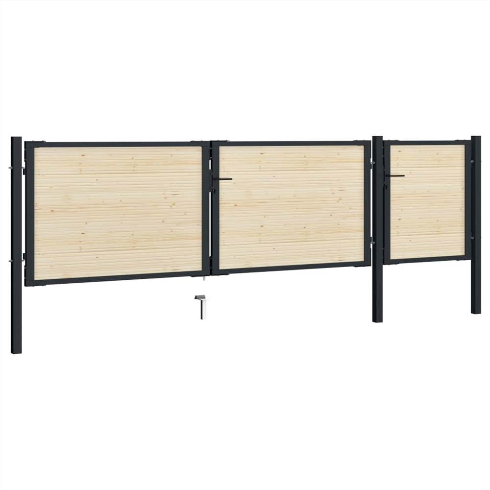 Fence Gate Steel and Spruce Wood 413x150 cm