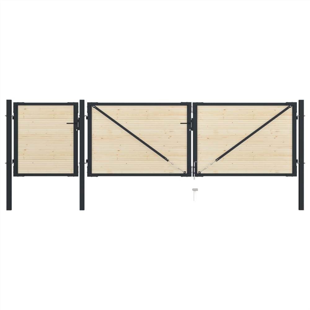 Fence Gate Steel and Spruce Wood 413x150 cm
