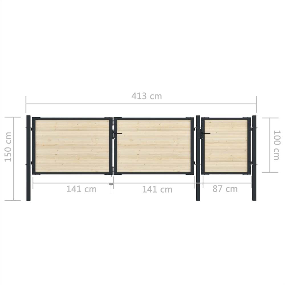 Fence Gate Steel and Spruce Wood 413x150 cm