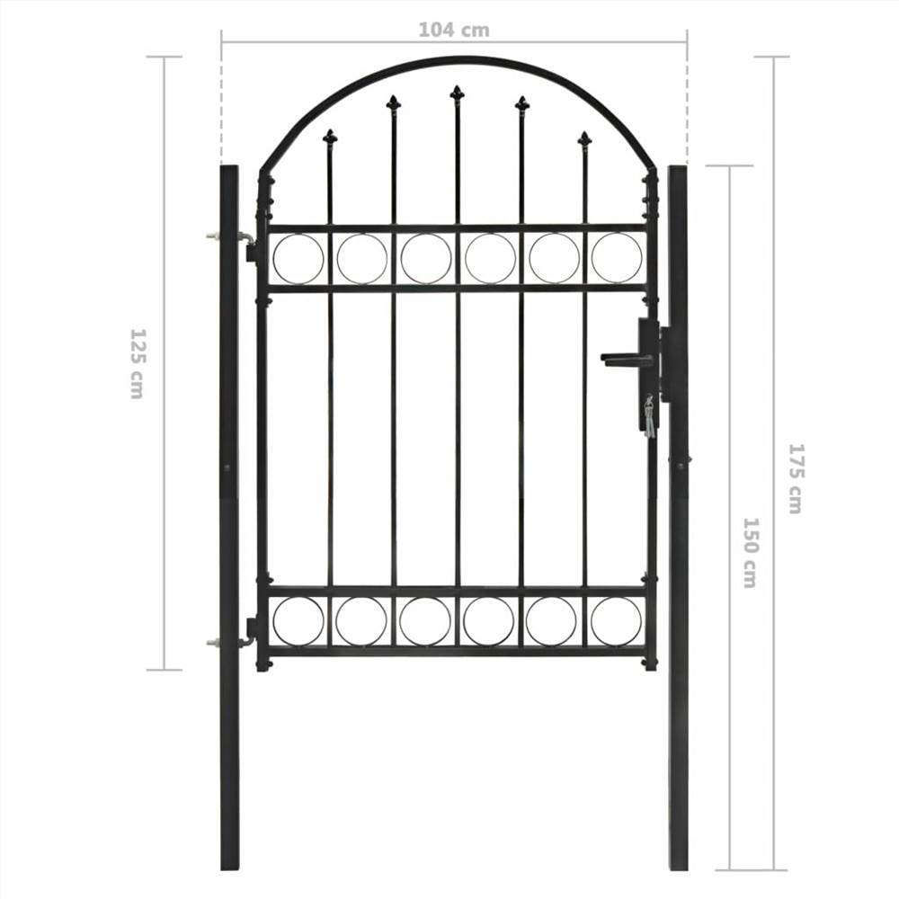 Fence Gate with Arched Top Steel 100x125 cm Black