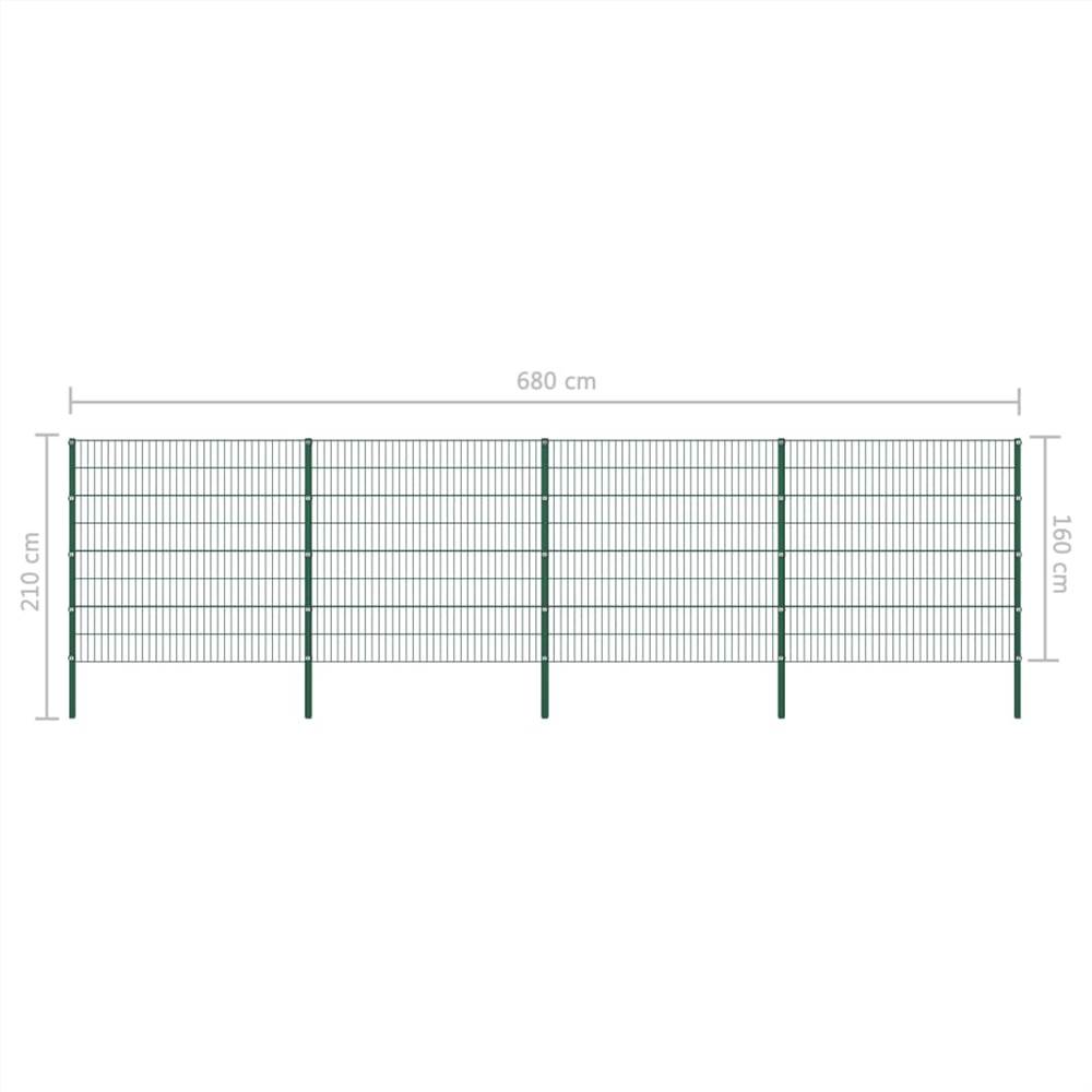 Fence Panel with Posts Iron 6.8x1.6 m Green