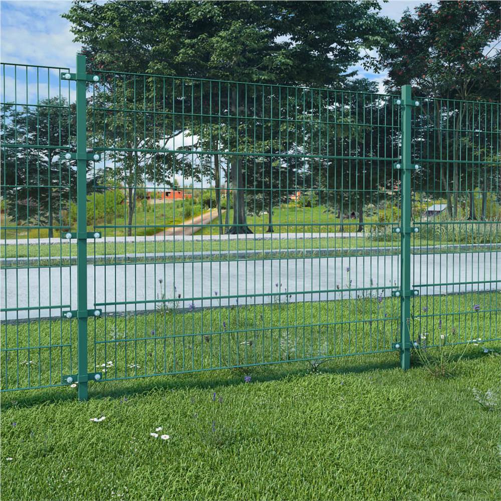 

Fence Panel with Posts Powder-coated Iron 6x1.6 m Green