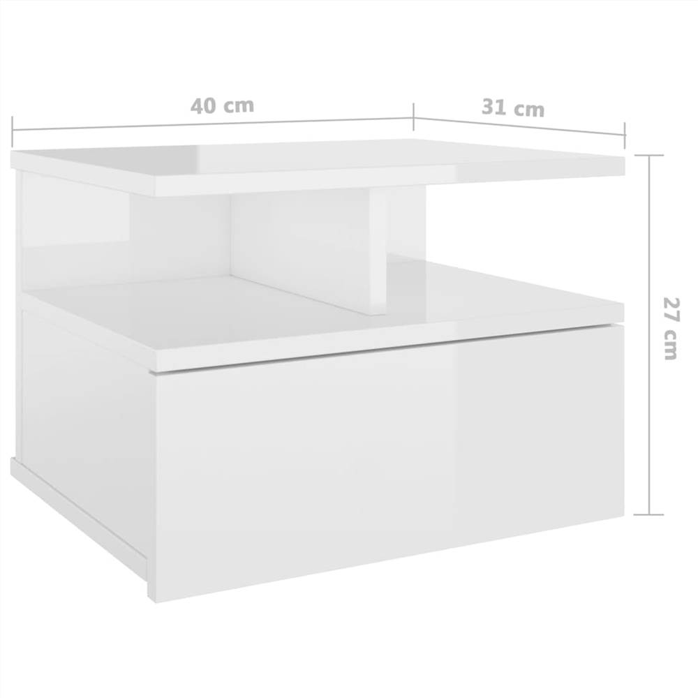 Floating Nightstand High Gloss White 40x31x27 cm Chipboard