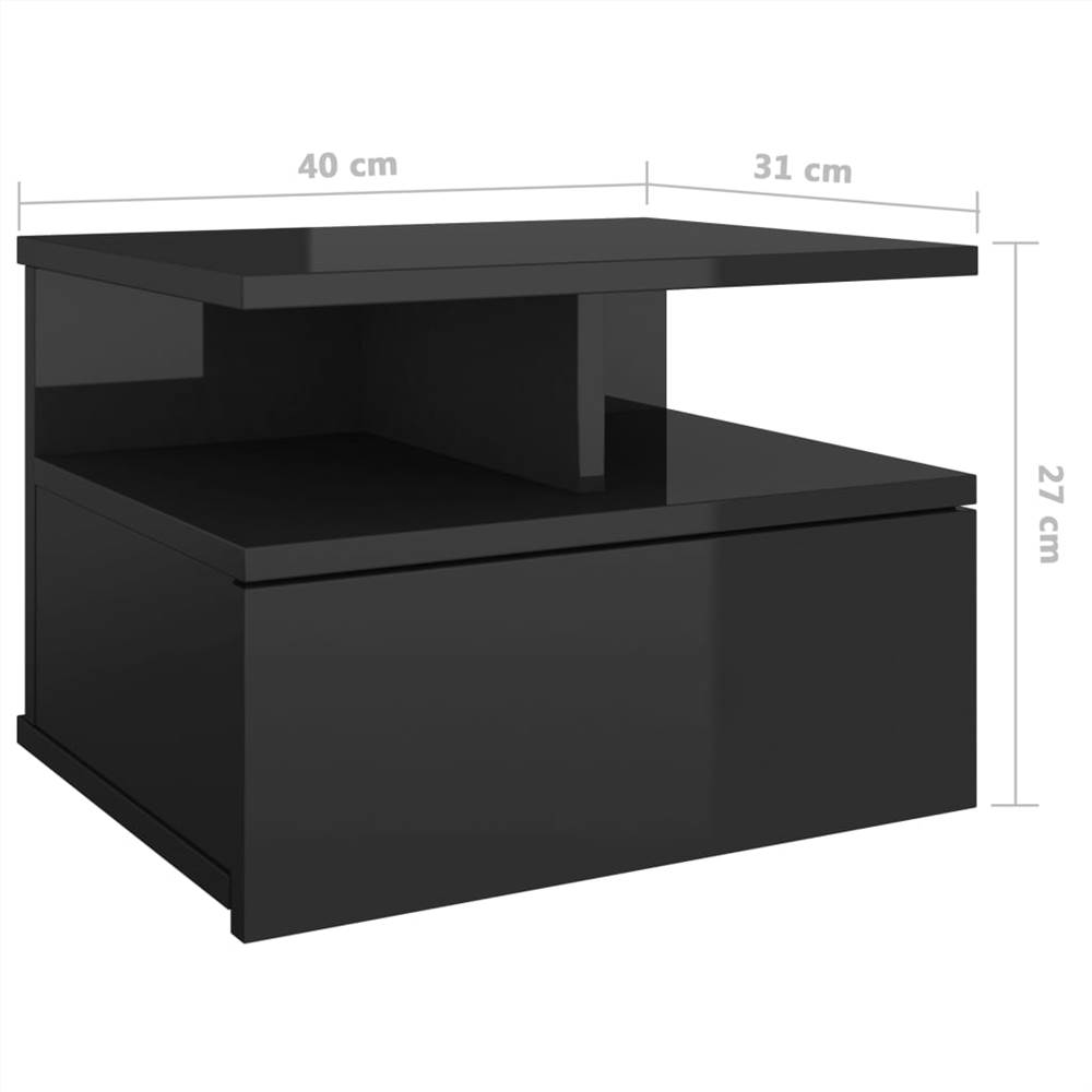 Floating Nightstands 2 pcs High Gloss Black 40x31x27 cm Chipboard